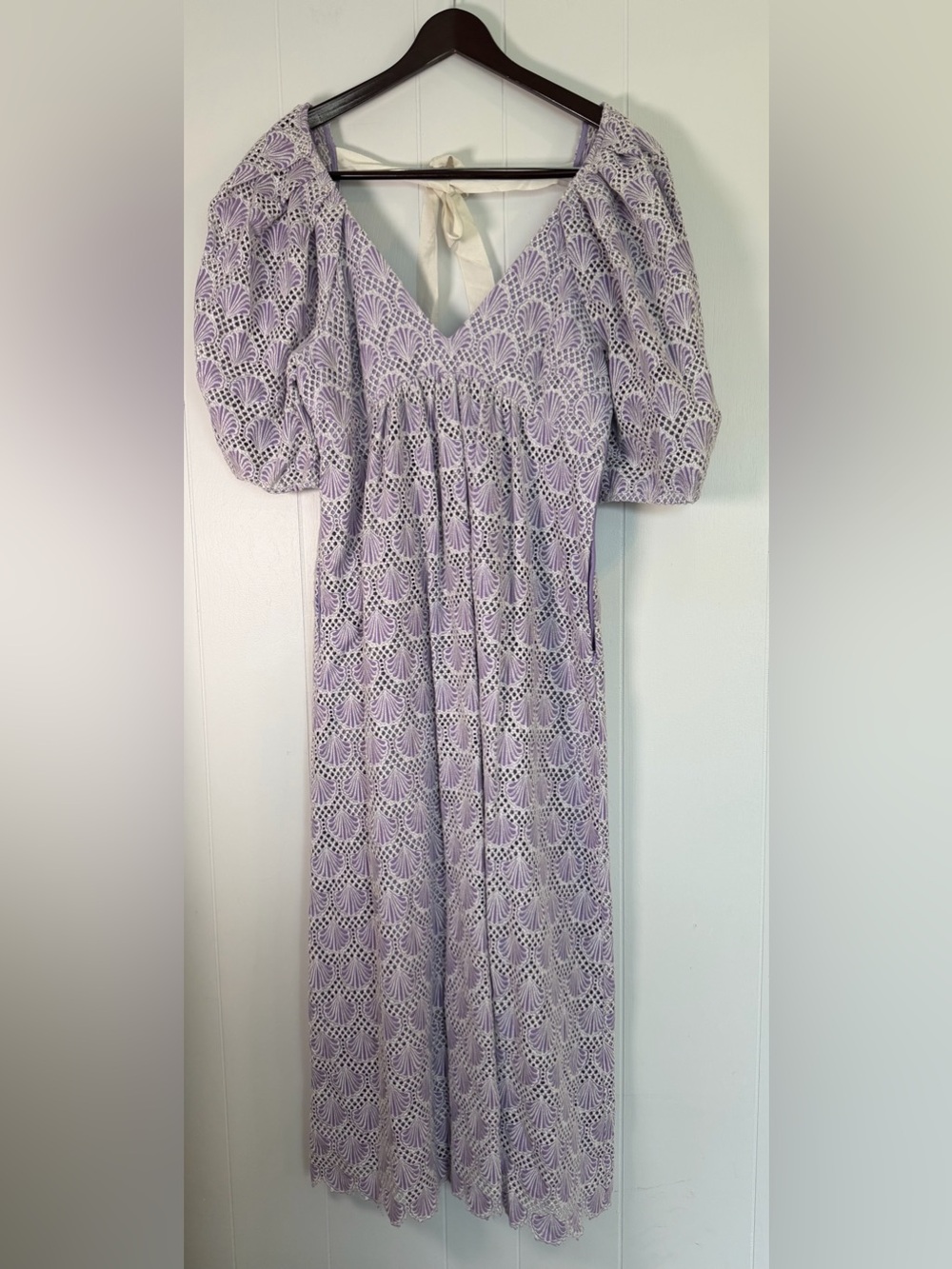 SAYLOR Lilac Eyelet V-Neck Maxi Dress with Puff Sleeves